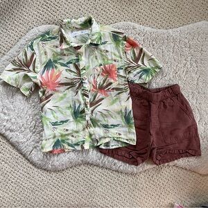 Zara Leaf Print Shirt & Shorts Set